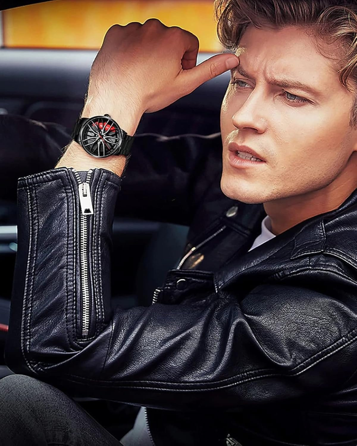 Supercar Hub Rotating Watch – 3D Mesh Rim Design with Luxury Steel Band