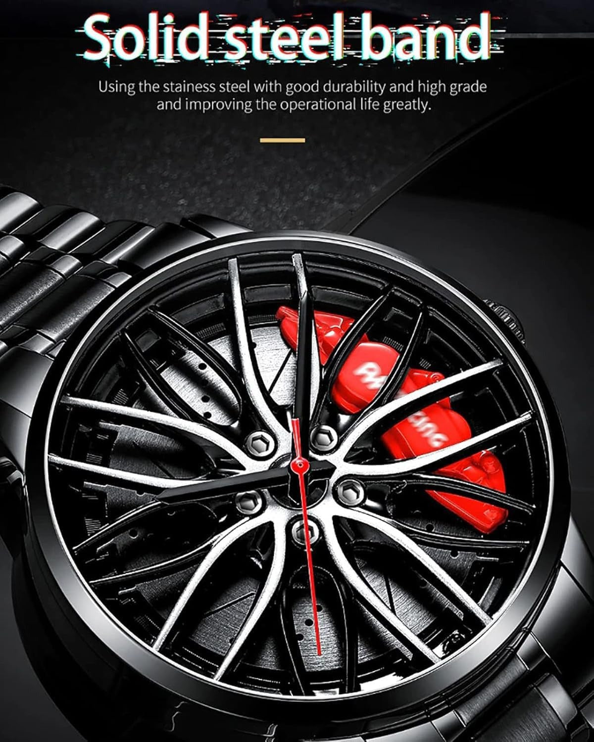 Supercar Hub Rotating Watch – 3D Mesh Rim Design with Luxury Steel Band