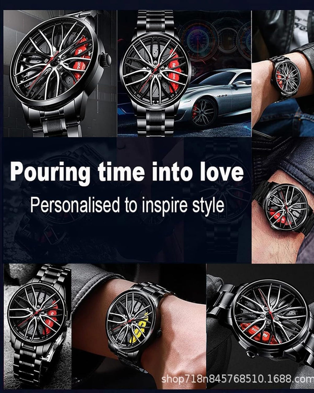 Supercar Hub Rotating Watch – 3D Mesh Rim Design with Luxury Steel Band