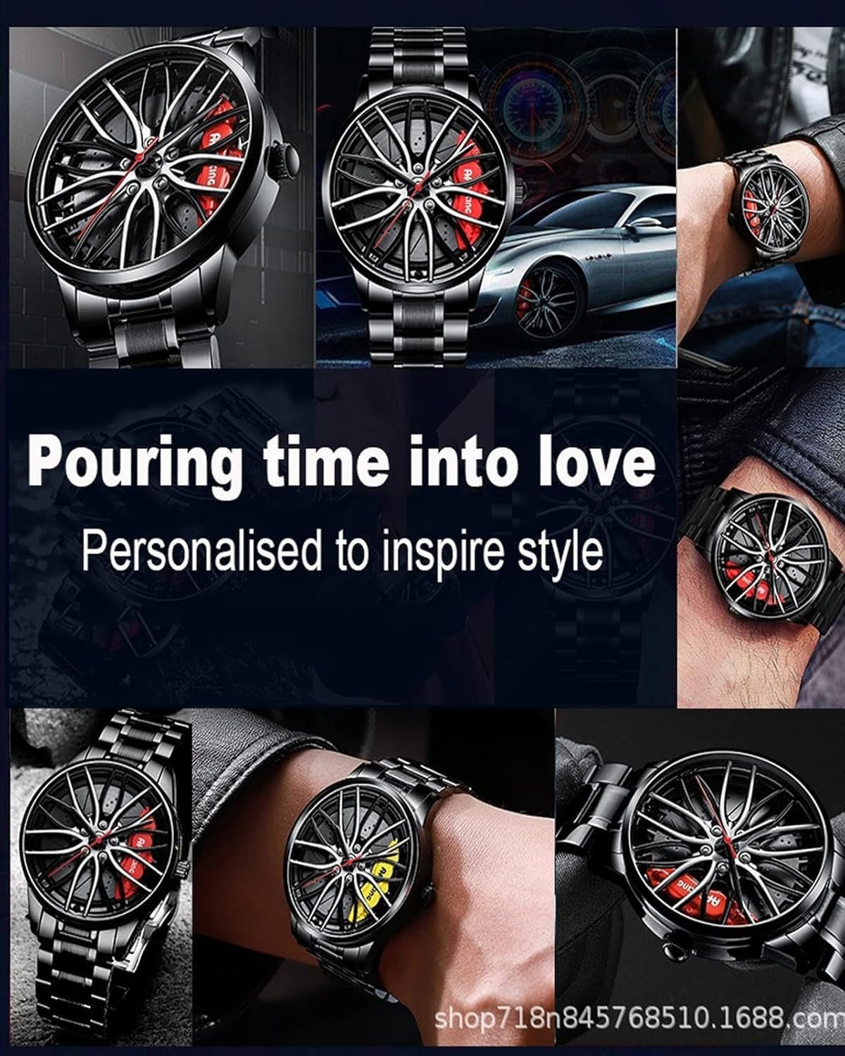 Supercar Hub Rotating Watch – 3D Mesh Rim Design with Luxury Steel Band
